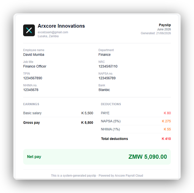 Professional payslips